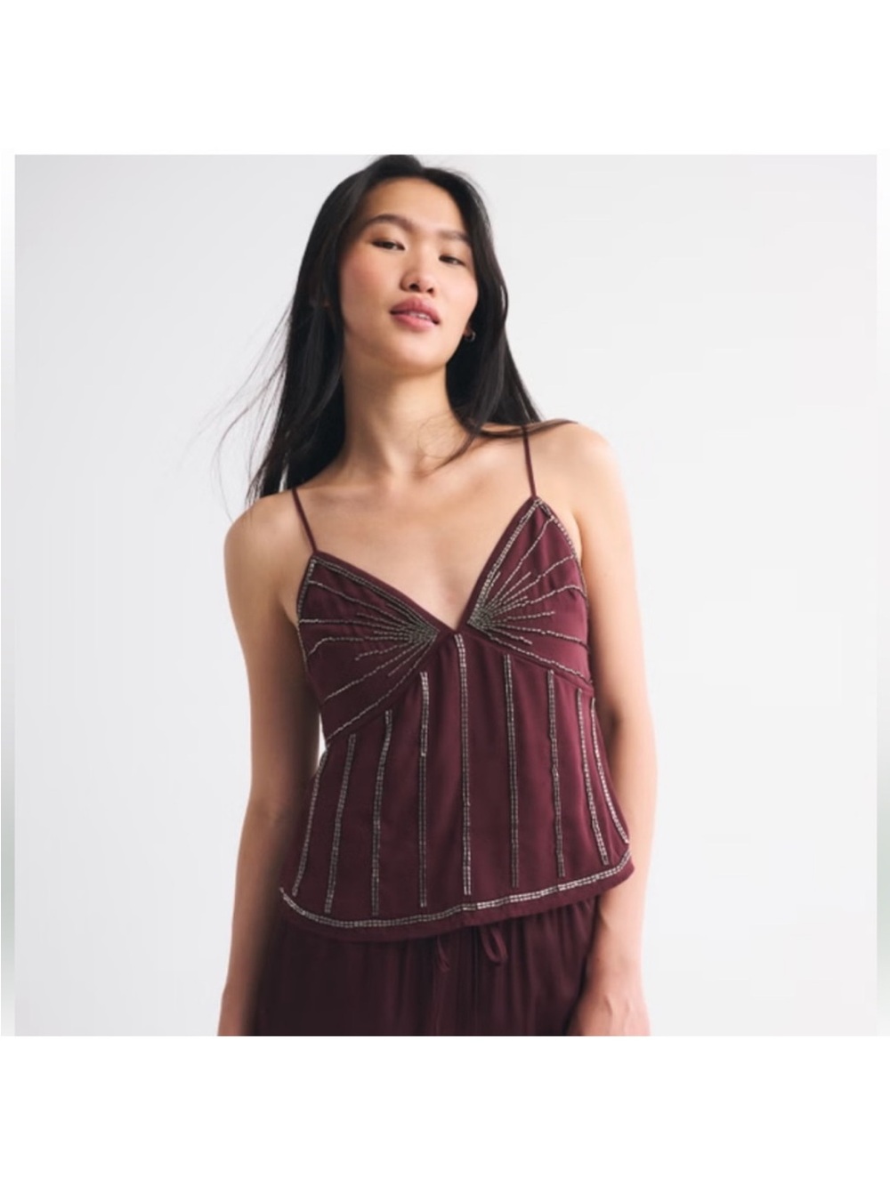 Abercrombie & Fitch Maroon Beaded Spaghetti-Strap Cami